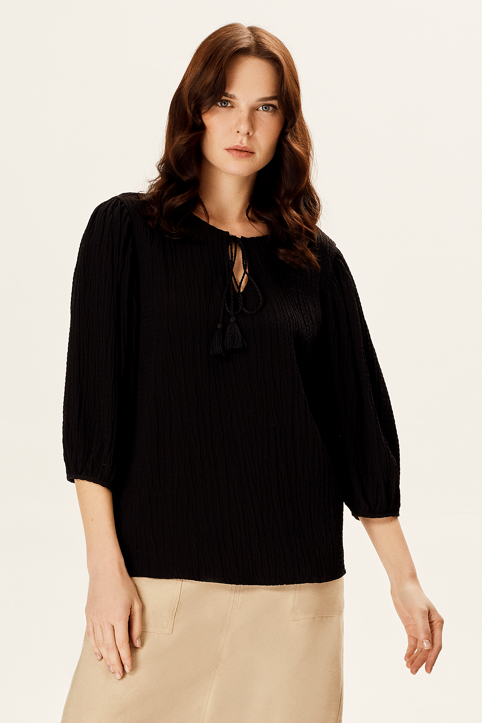 Balon Kollu Dökümlü Bluz