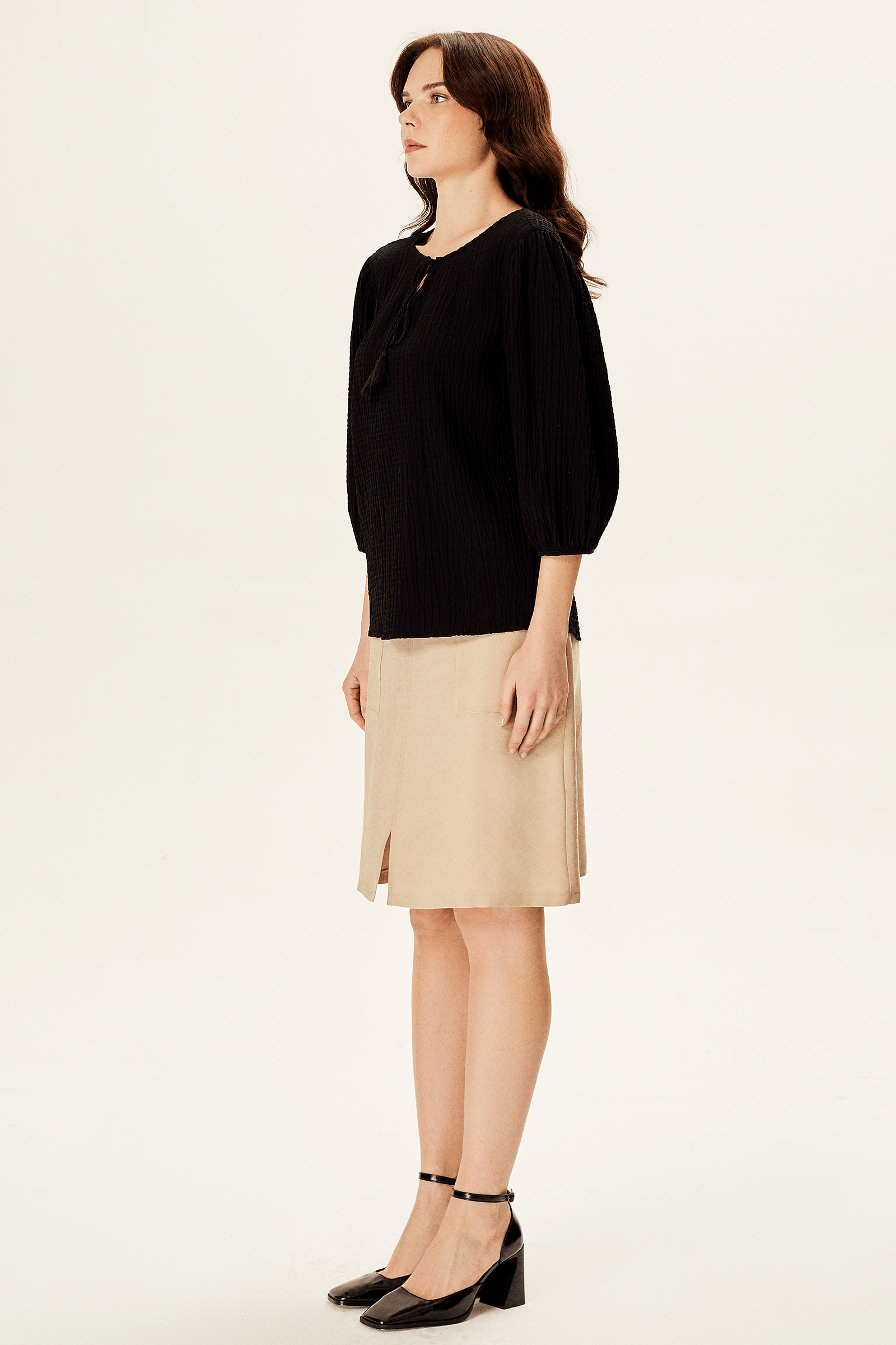 Balon Kollu Dökümlü Bluz