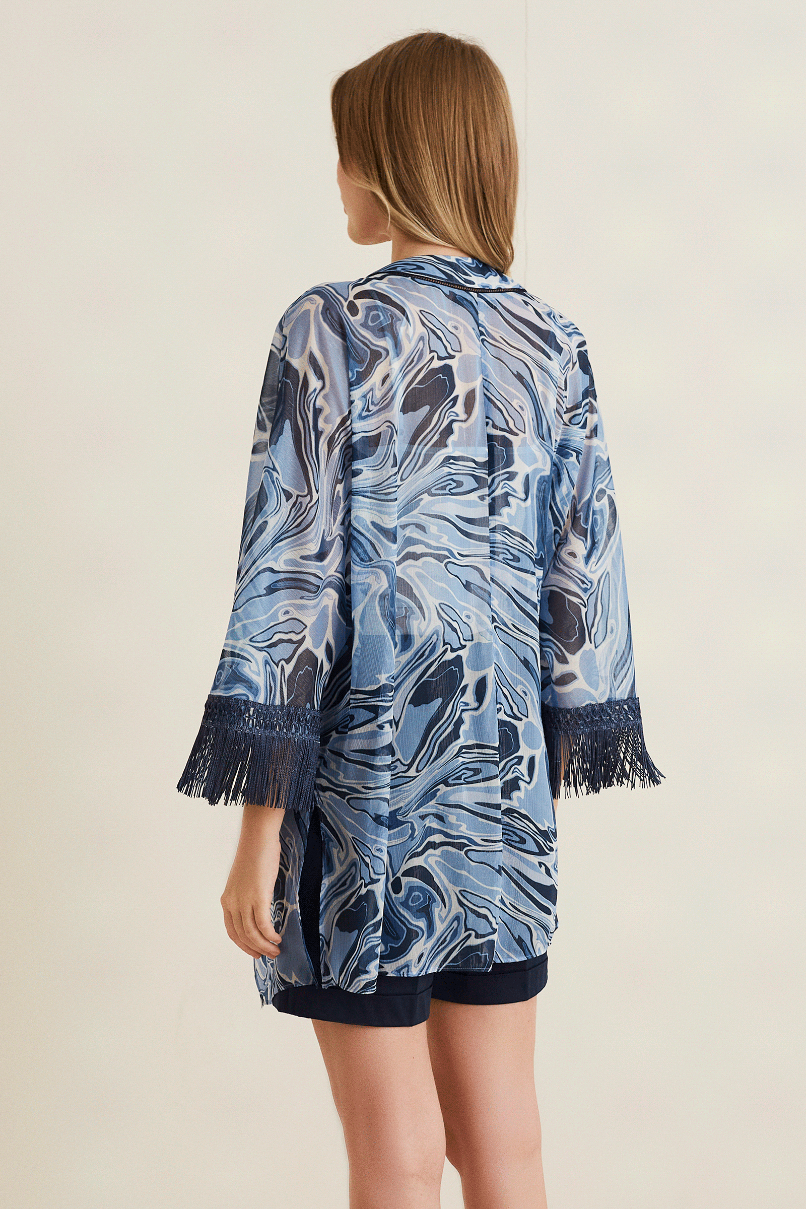 Kolları Püsküllü Asimetrik Kimono