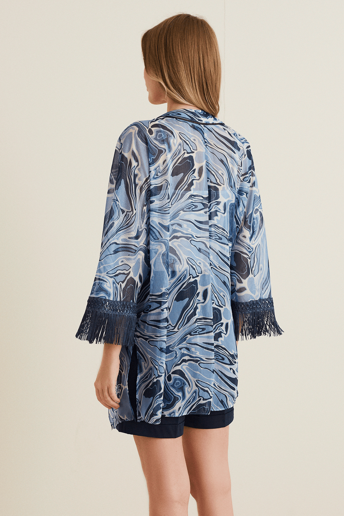 Kolları Püsküllü Asimetrik Kimono
