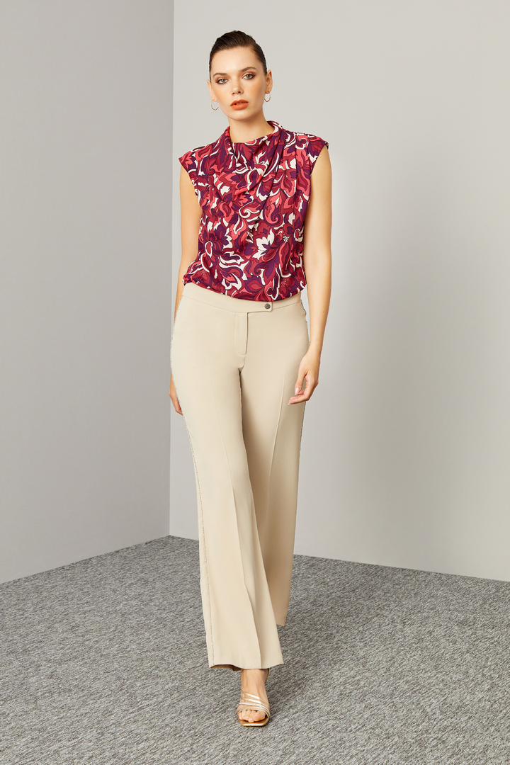 Yanı Zincir Şeritli Bol Paça Pantolon