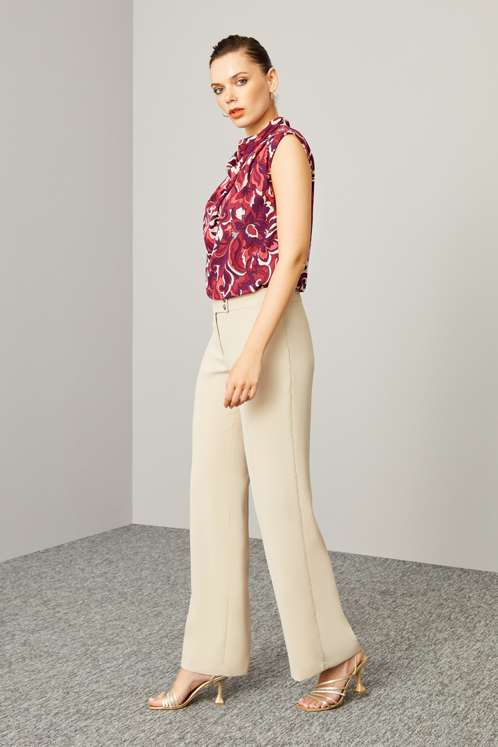 Yanı Zincir Şeritli Bol Paça Pantolon