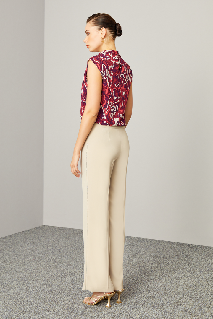 Yanı Zincir Şeritli Bol Paça Pantolon