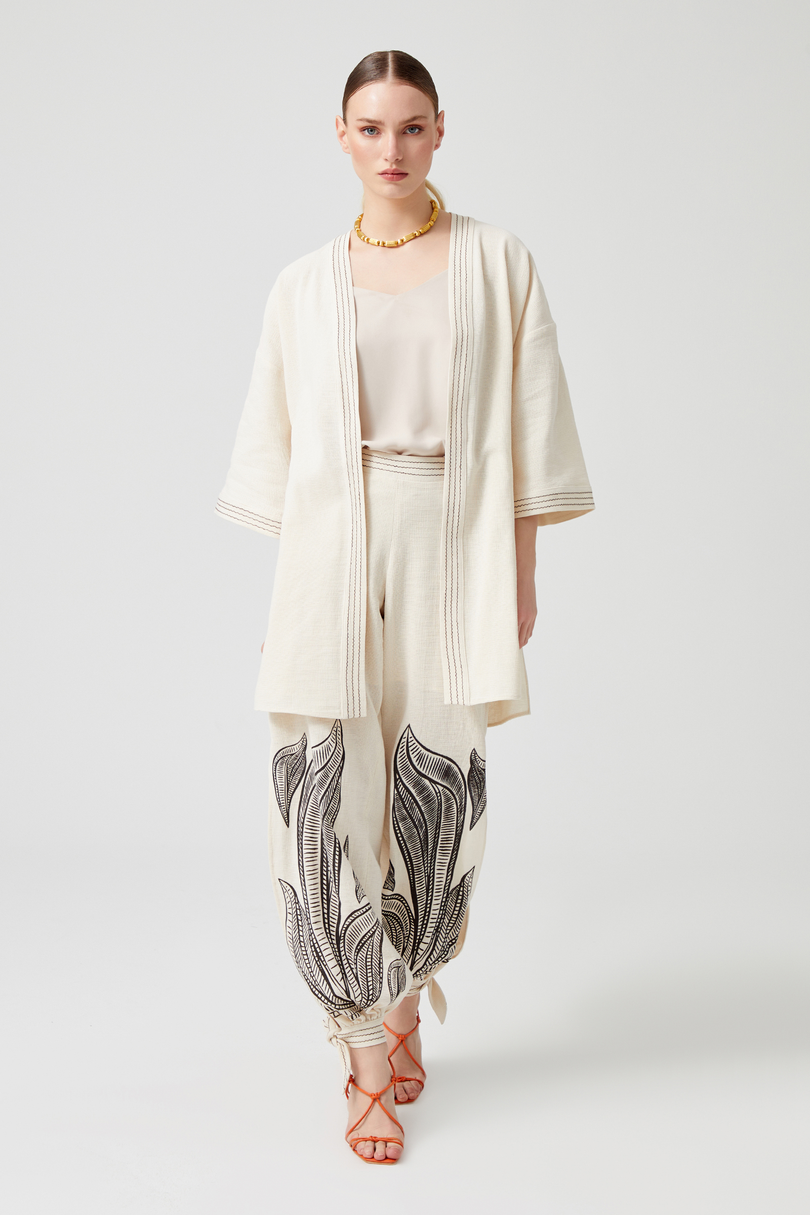 Sırtı Baskılı Doğal Kimono
