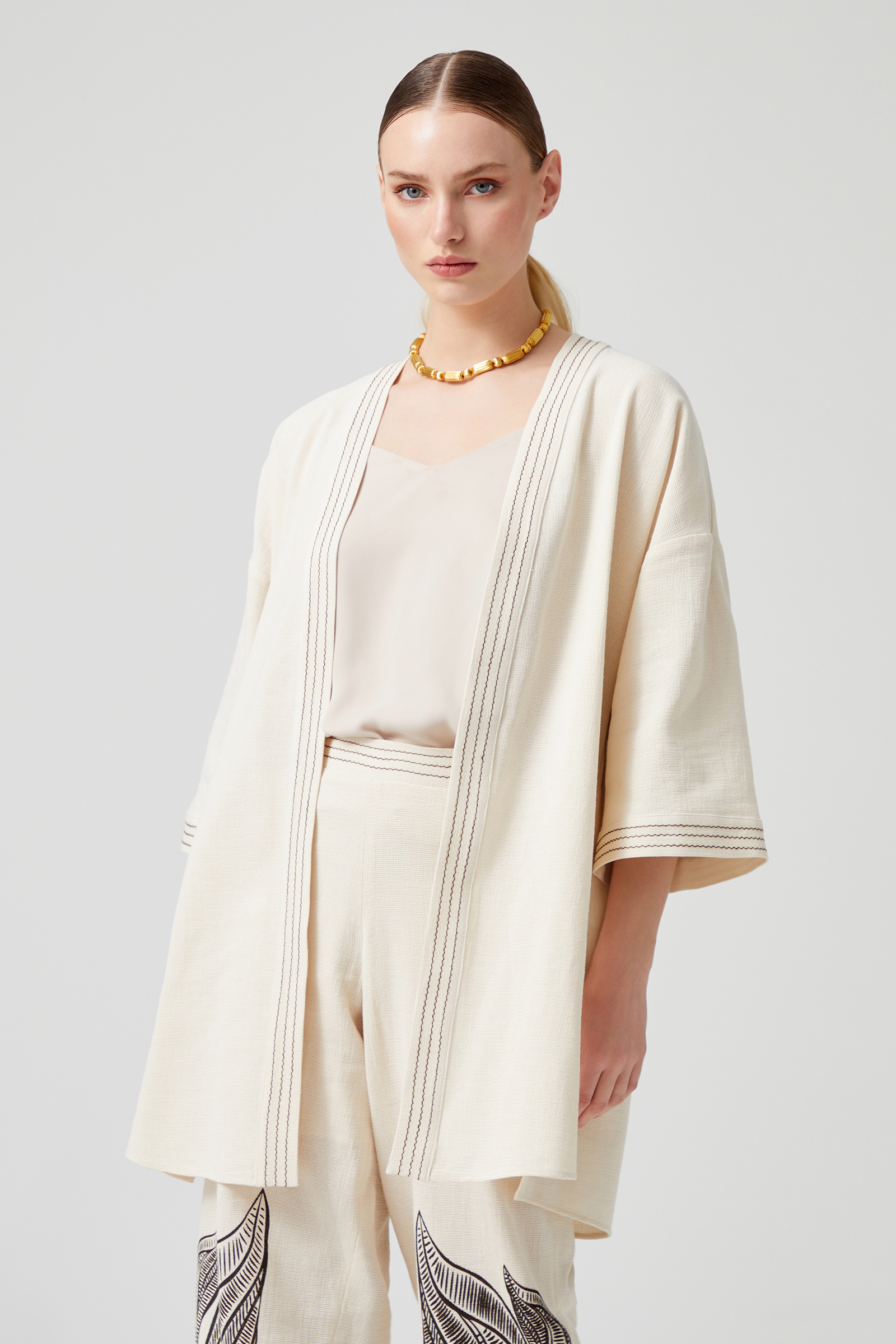 Sırtı Baskılı Doğal Kimono