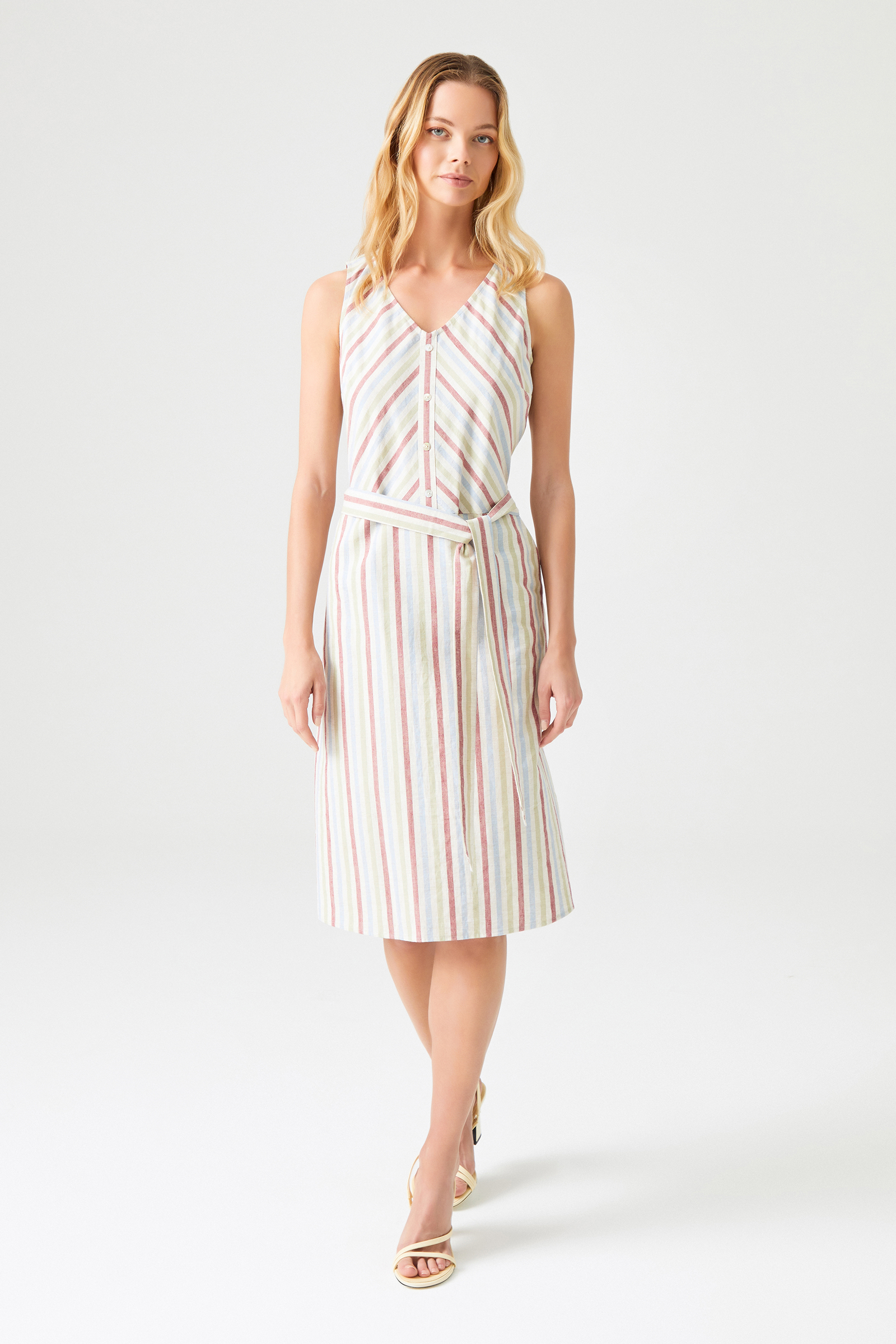 Çizgili Kolsuz Elbise