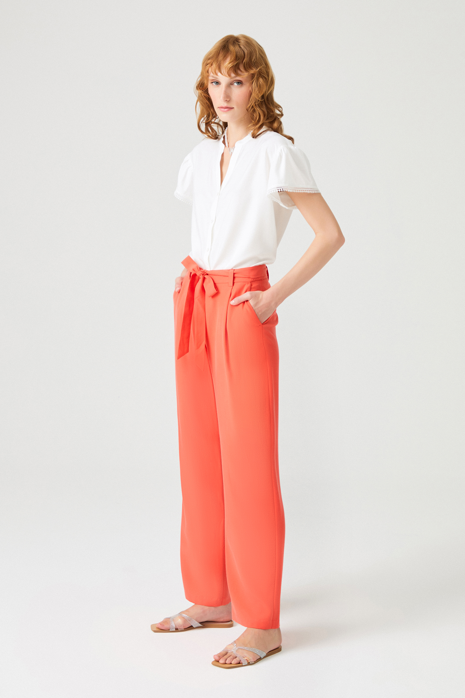 Pile Detaylı Tencel Pantolon