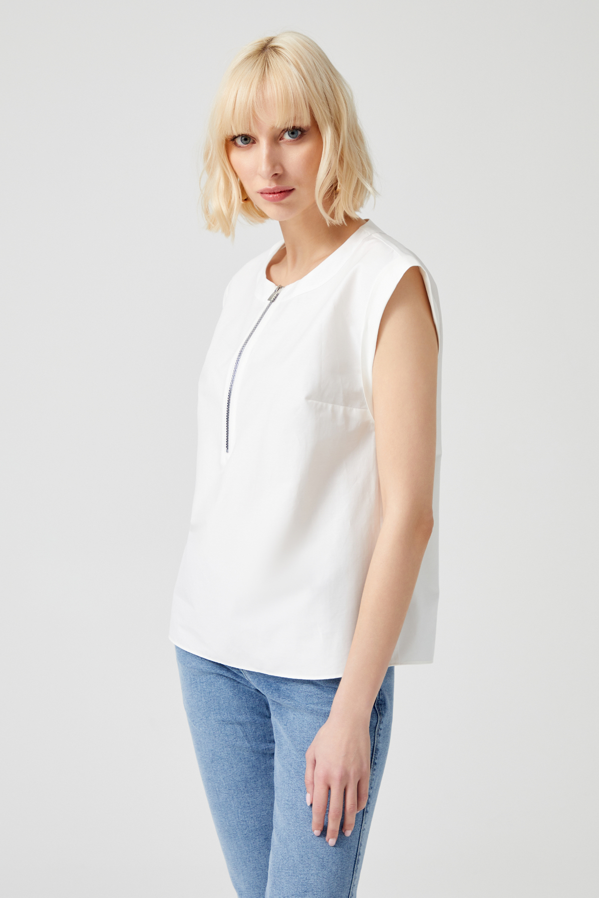 Fermuarlı Poplin Bluz