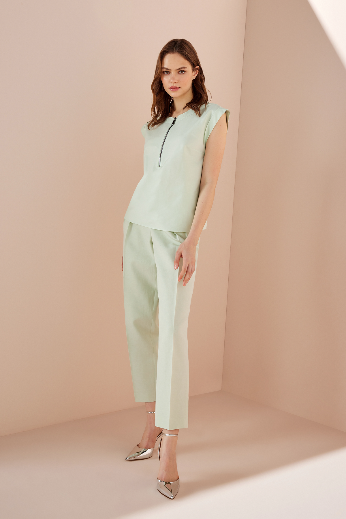 Fermuarlı Poplin Bluz