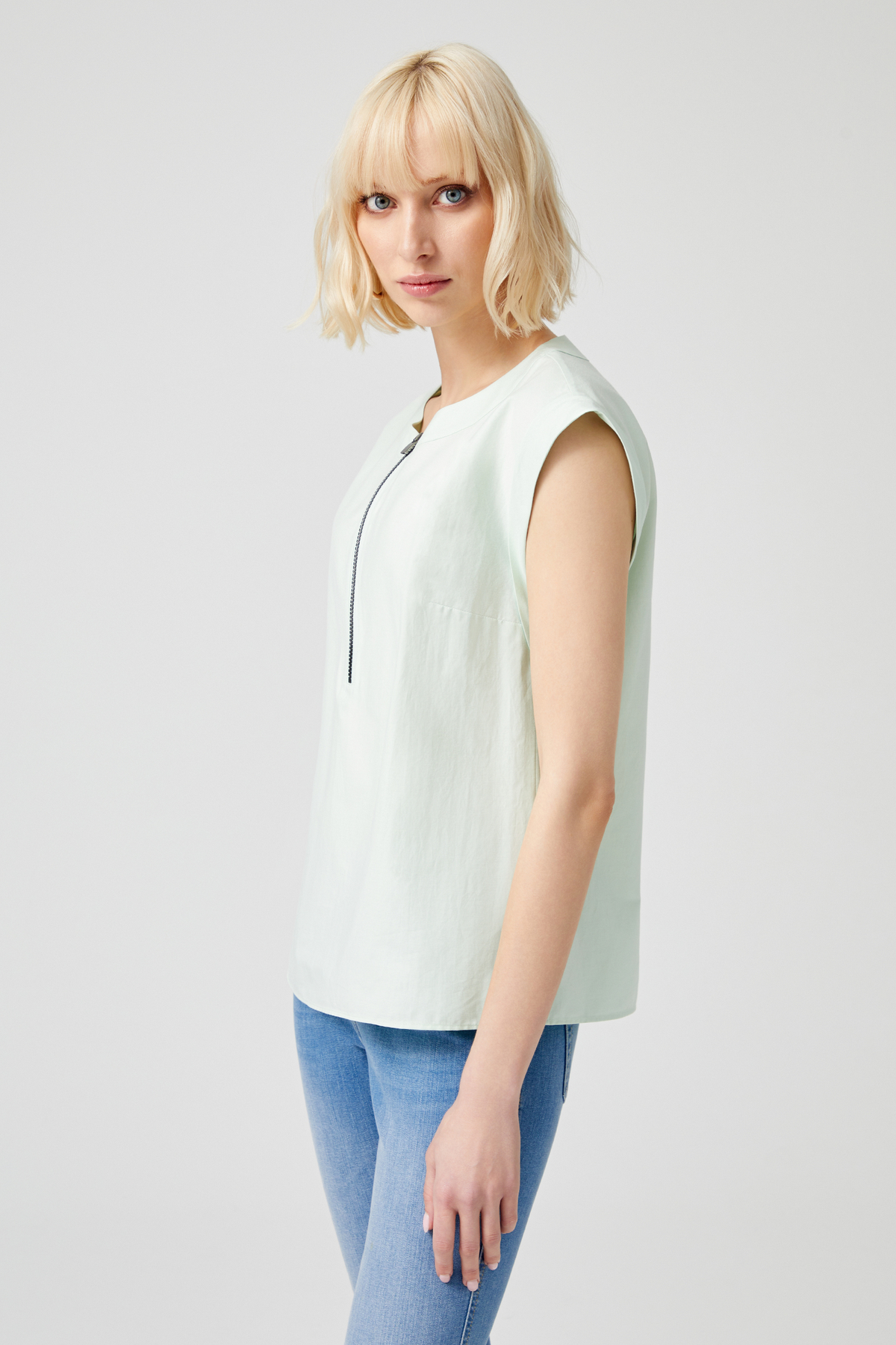 Fermuarlı Poplin Bluz