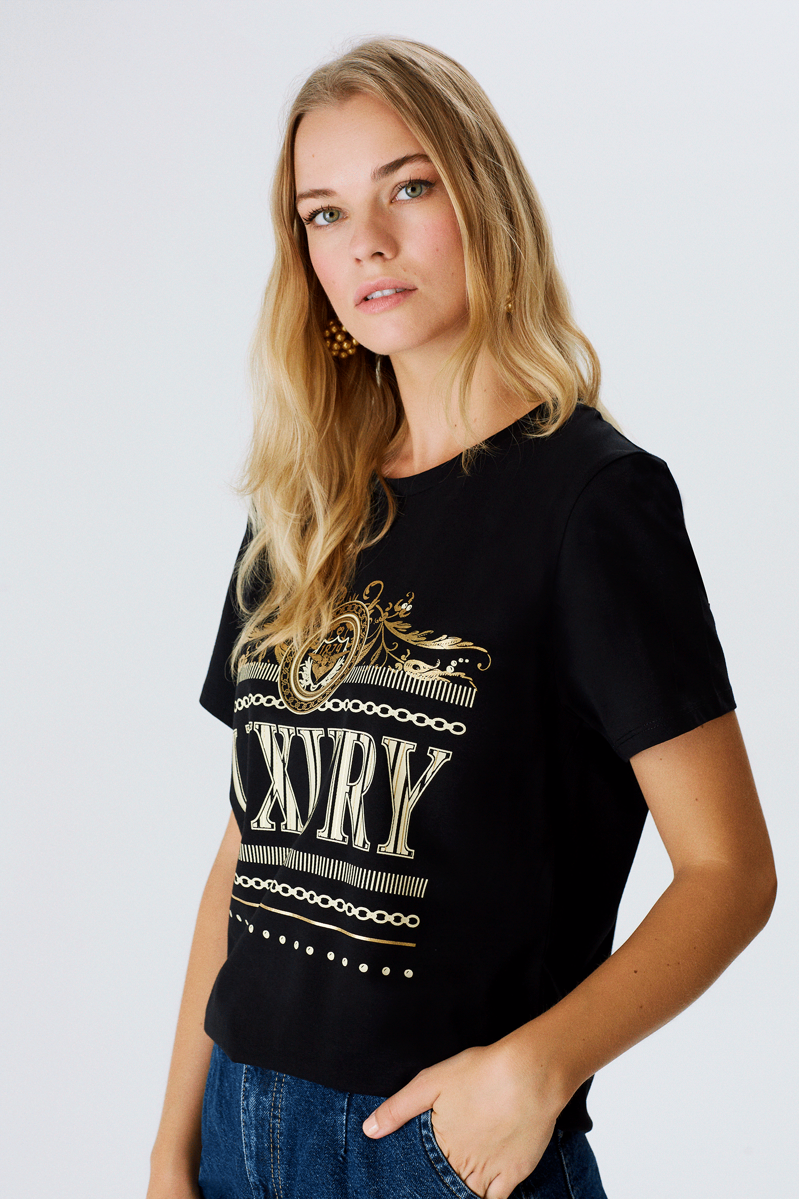 Baskılı Ve Taşlı T-shirt