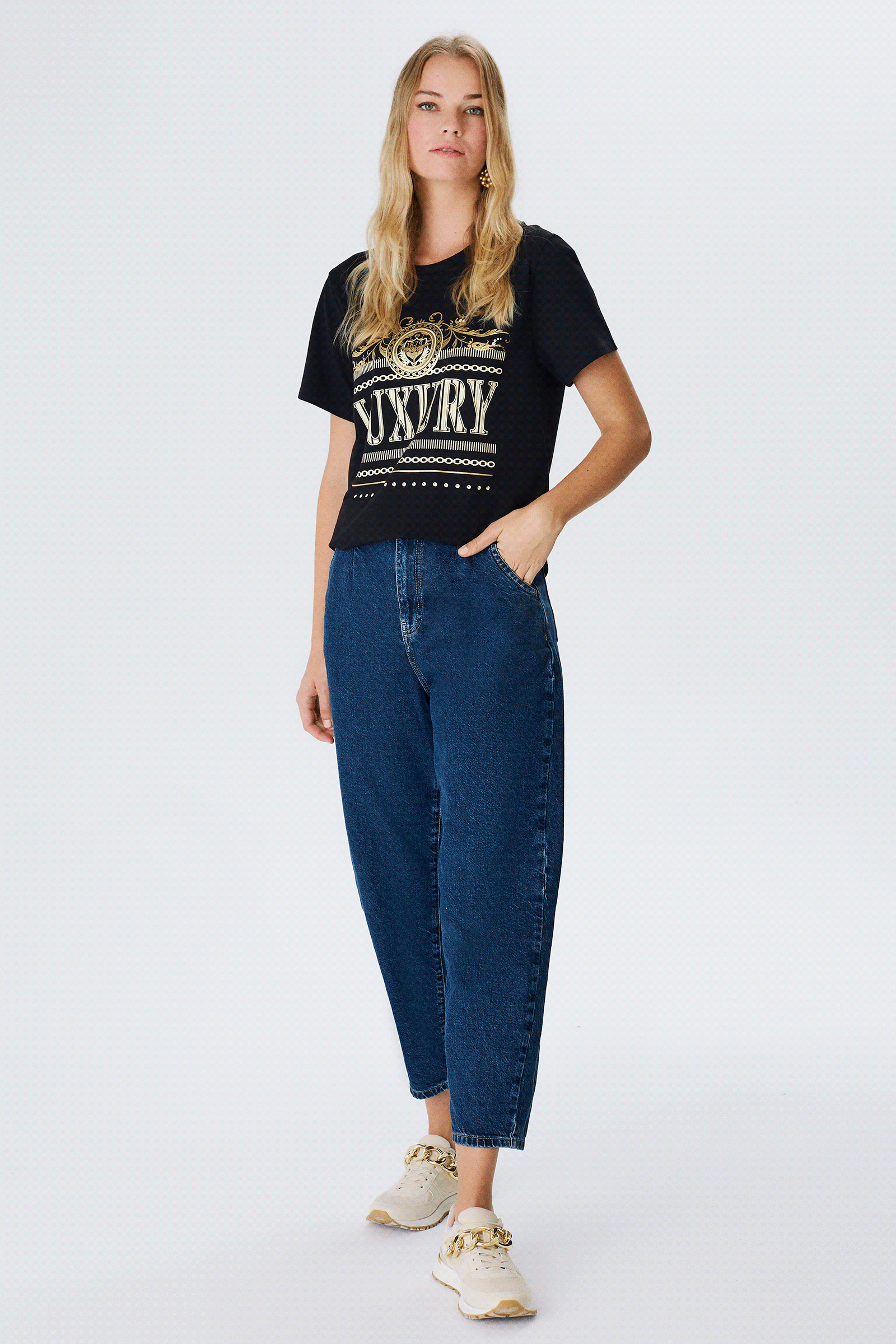 Baskılı Ve Taşlı T-shirt