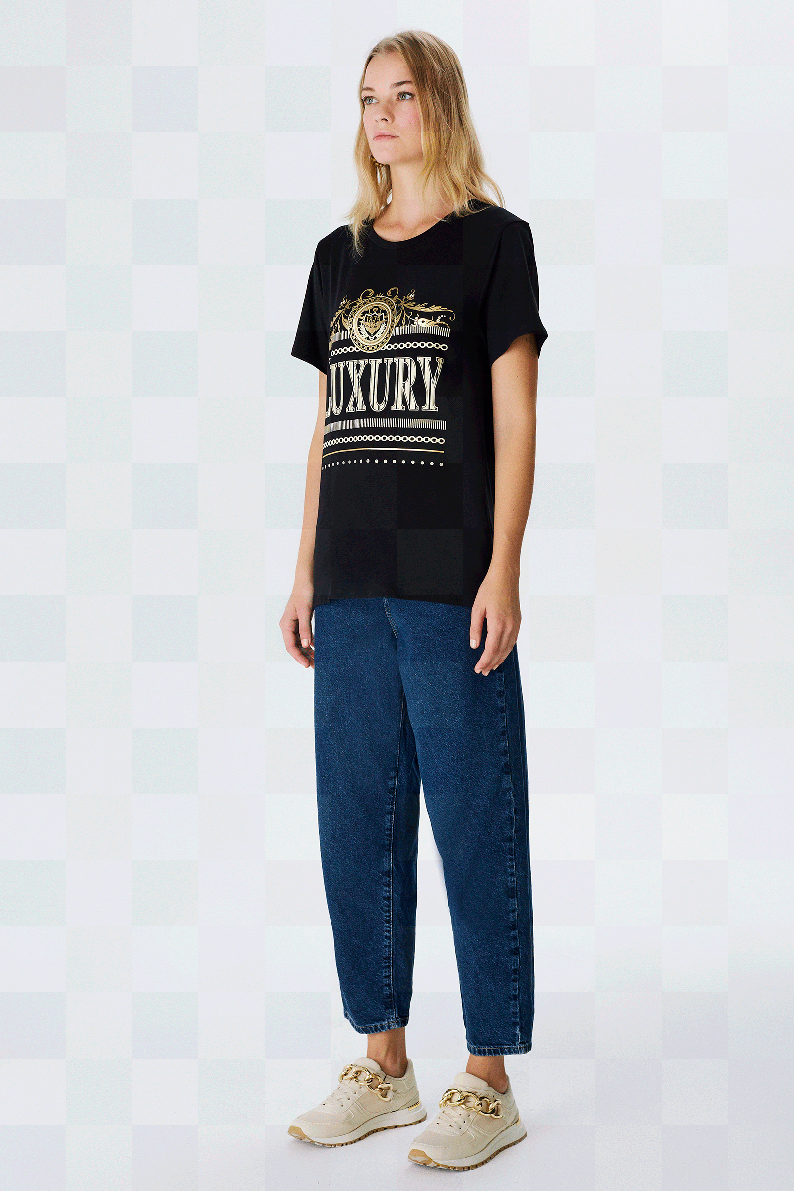 Baskılı Ve Taşlı T-shirt