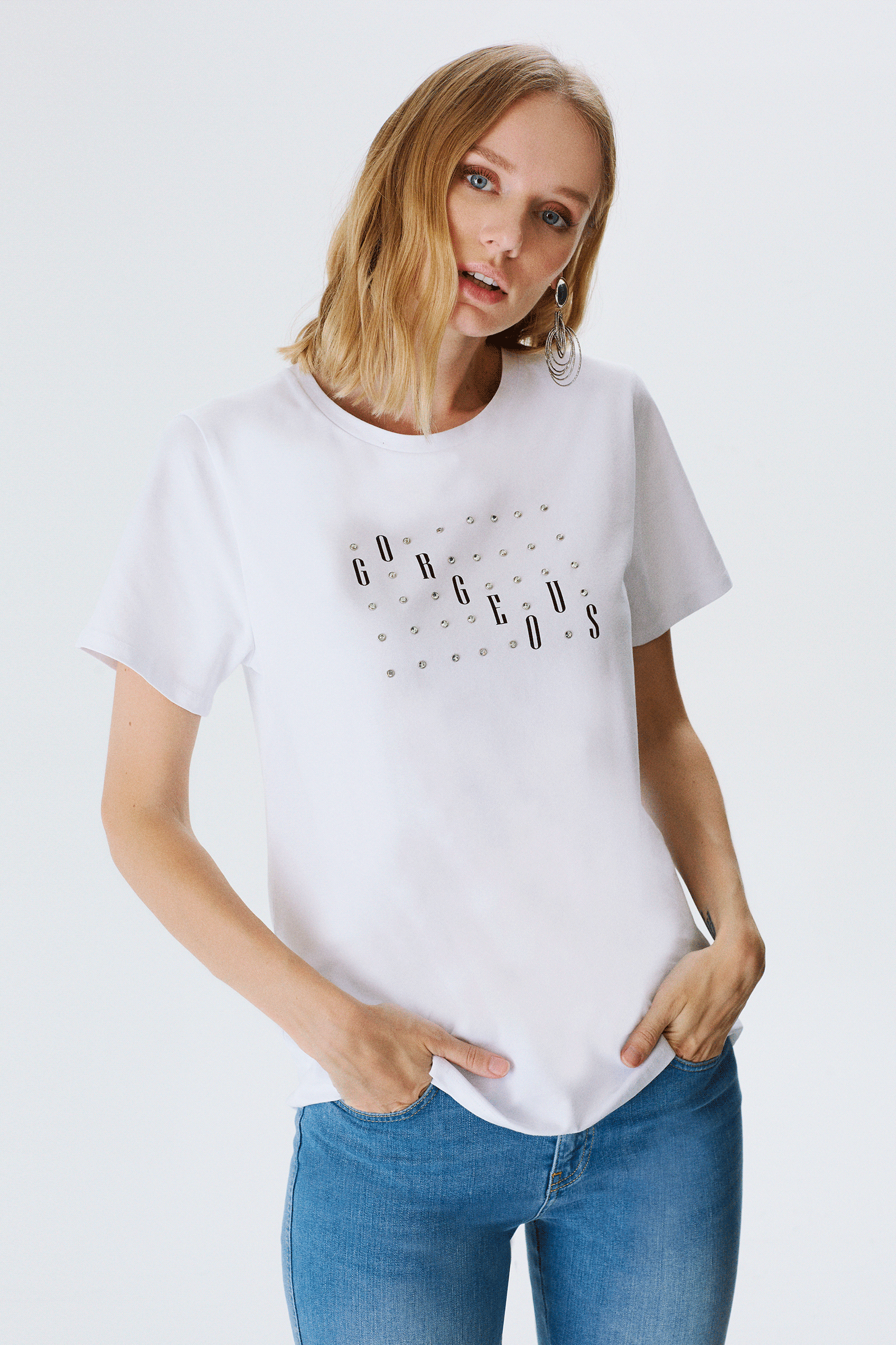 Baskılı Ve Taşlı T-shirt