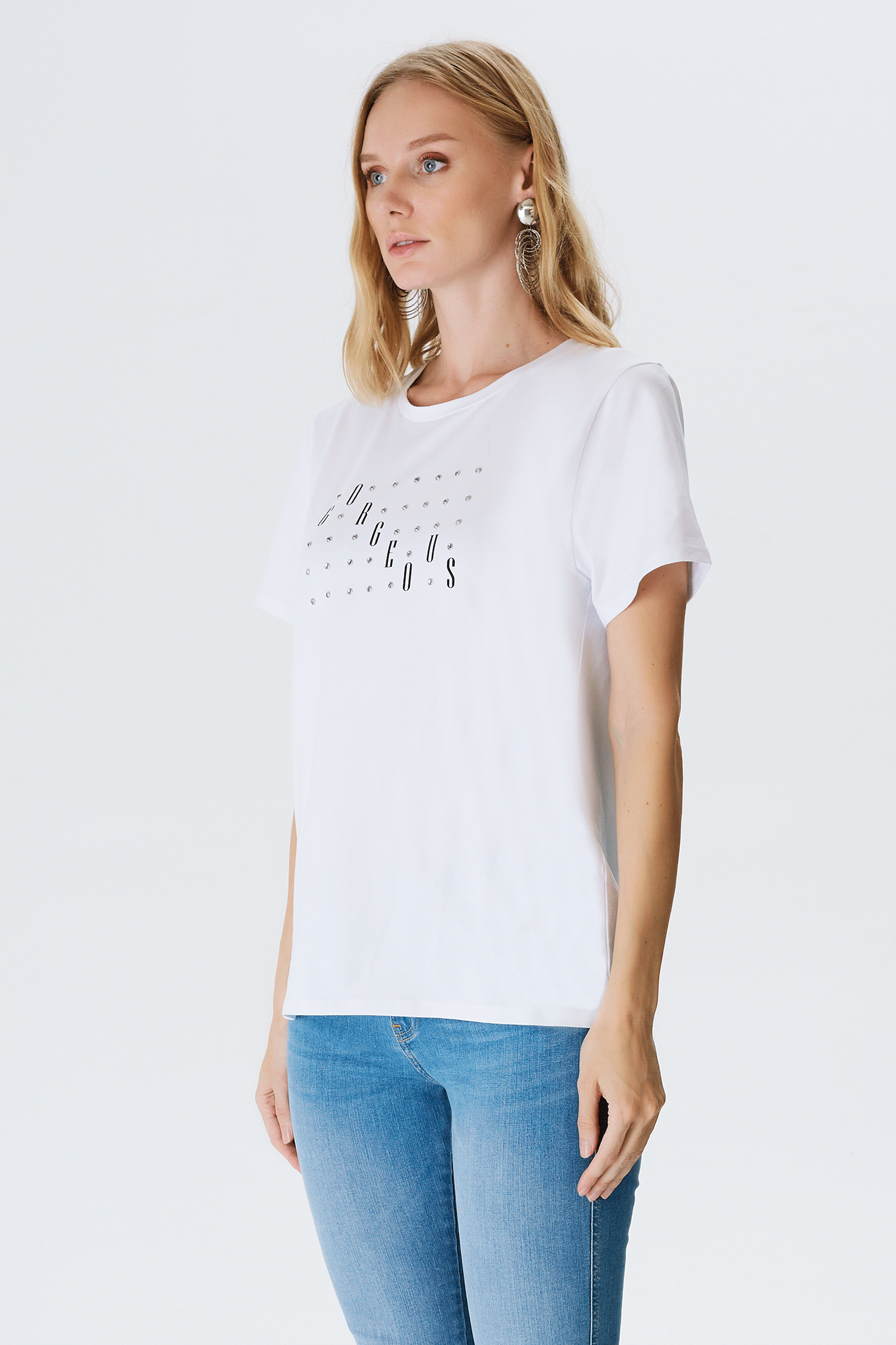 Baskılı Ve Taşlı T-shirt