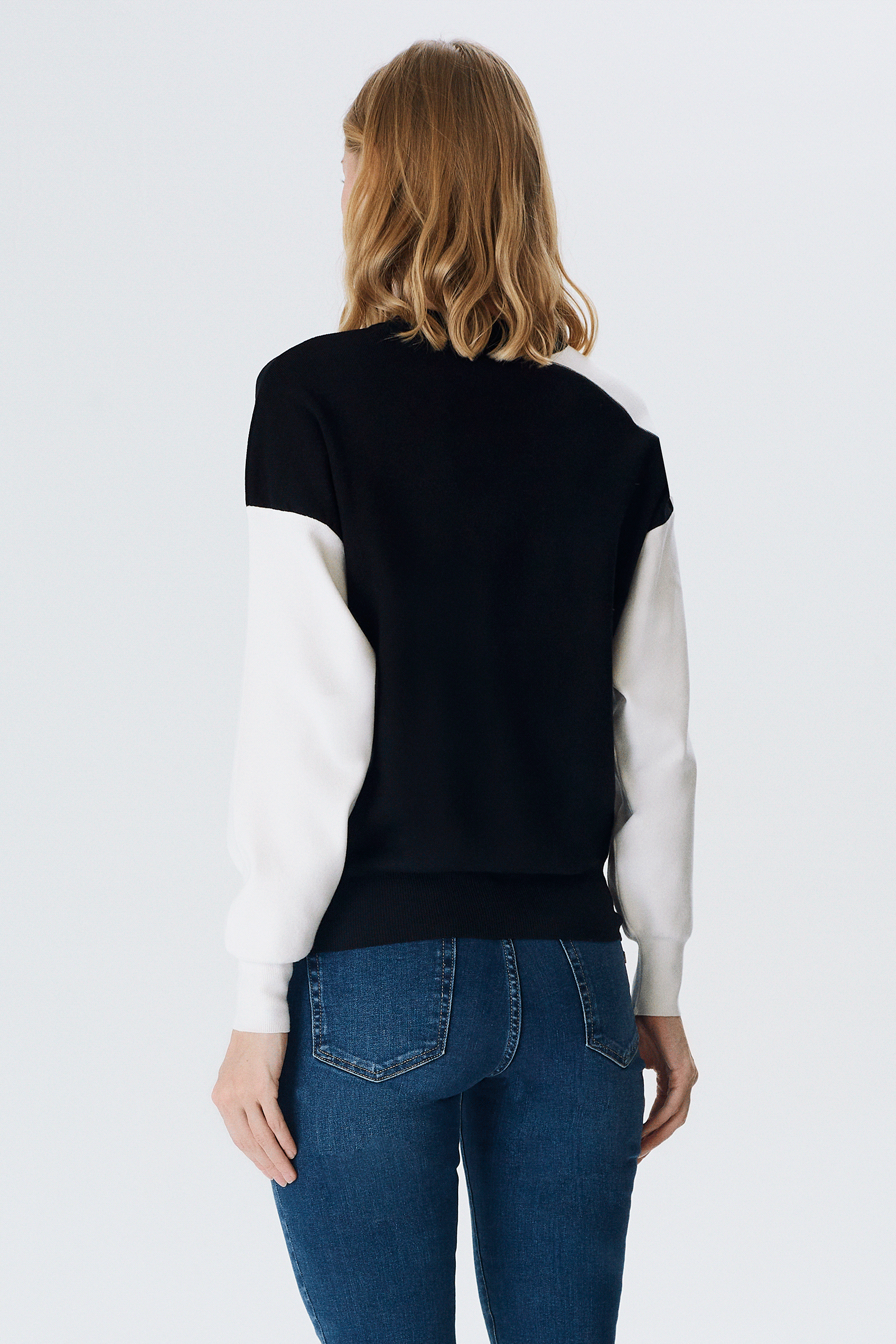 Asimetrik Kontrast Renkli Triko Bluz