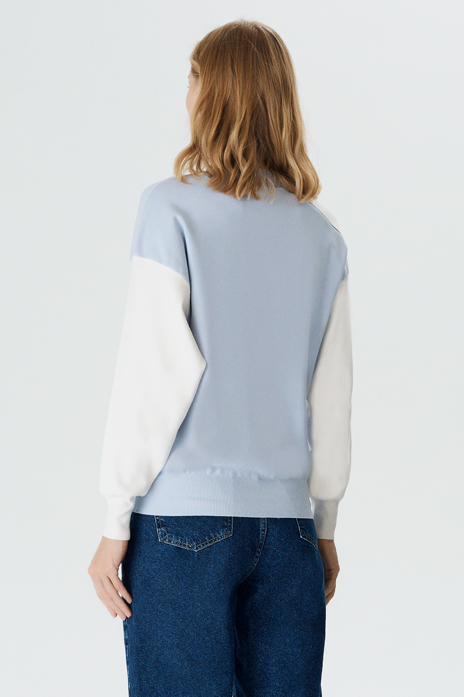 Asimetrik Kontrast Renkli Triko Bluz