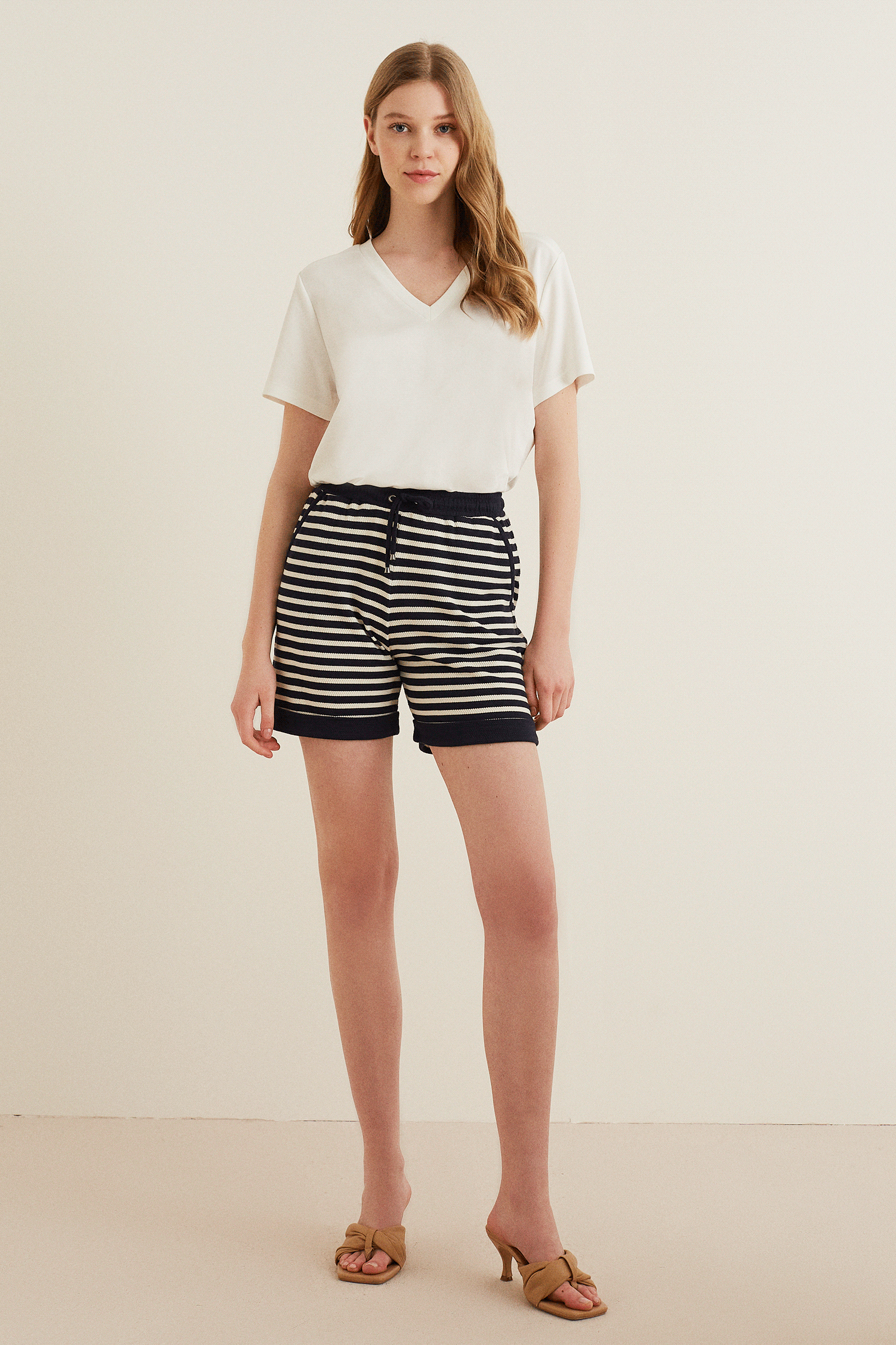 Çizgili Penye Şort