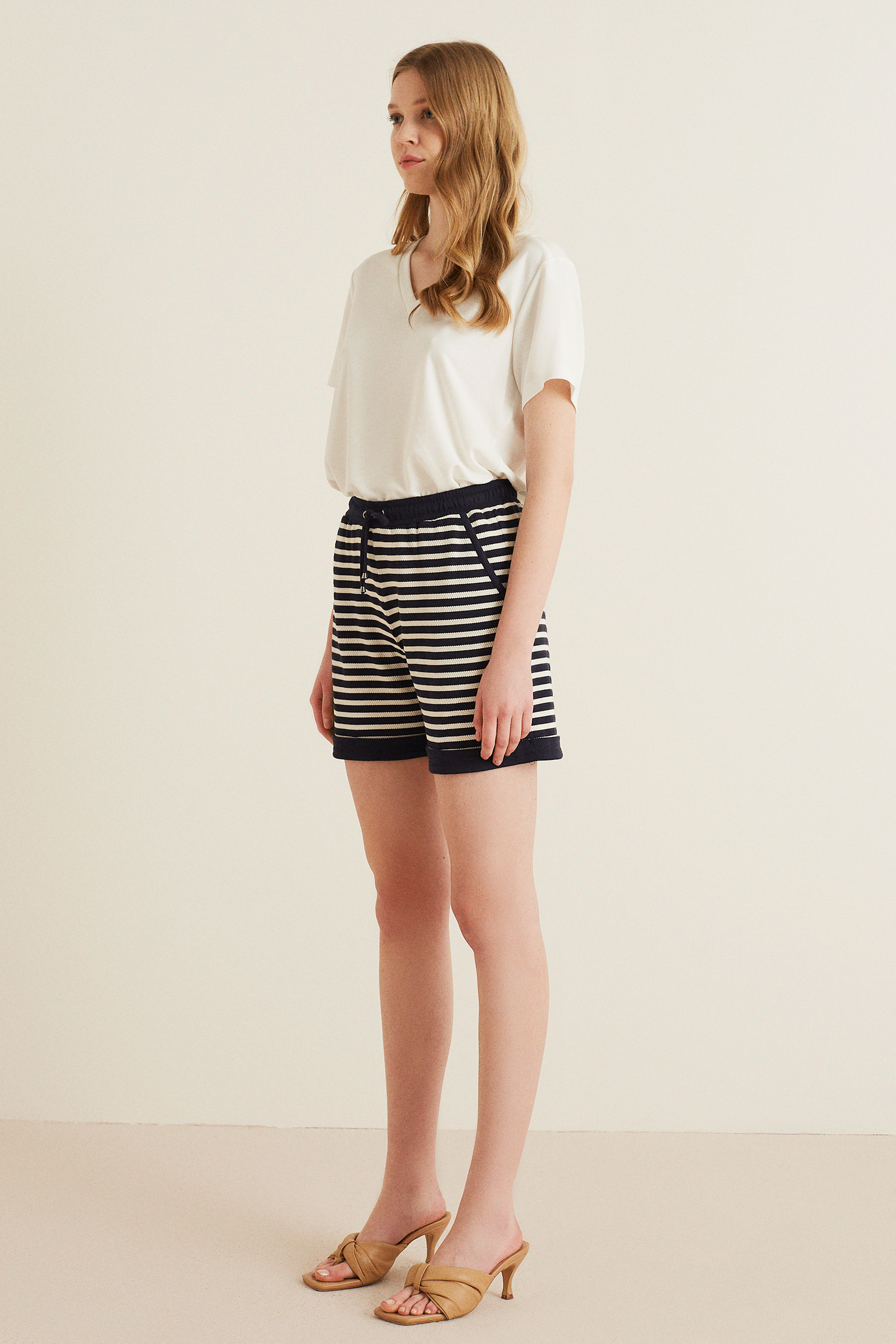 Çizgili Penye Şort