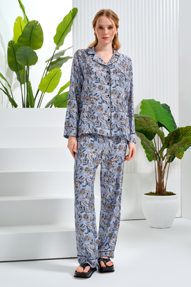 Uzun Kollu Desenli Pijama Takımı
