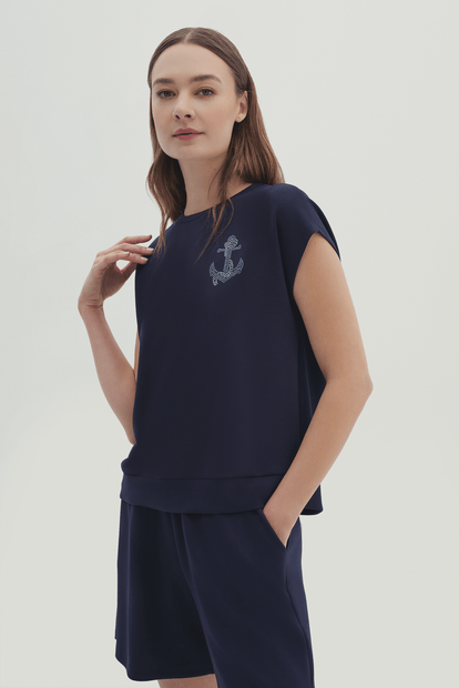 Kısa kollu Taş Detaylı T-Shirt