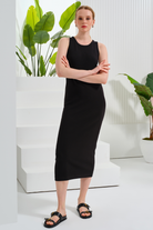 Midi Boy Çizgili Örme Elbise