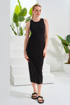 Midi Boy Çizgili Örme Elbise