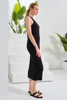 Midi Boy Çizgili Örme Elbise