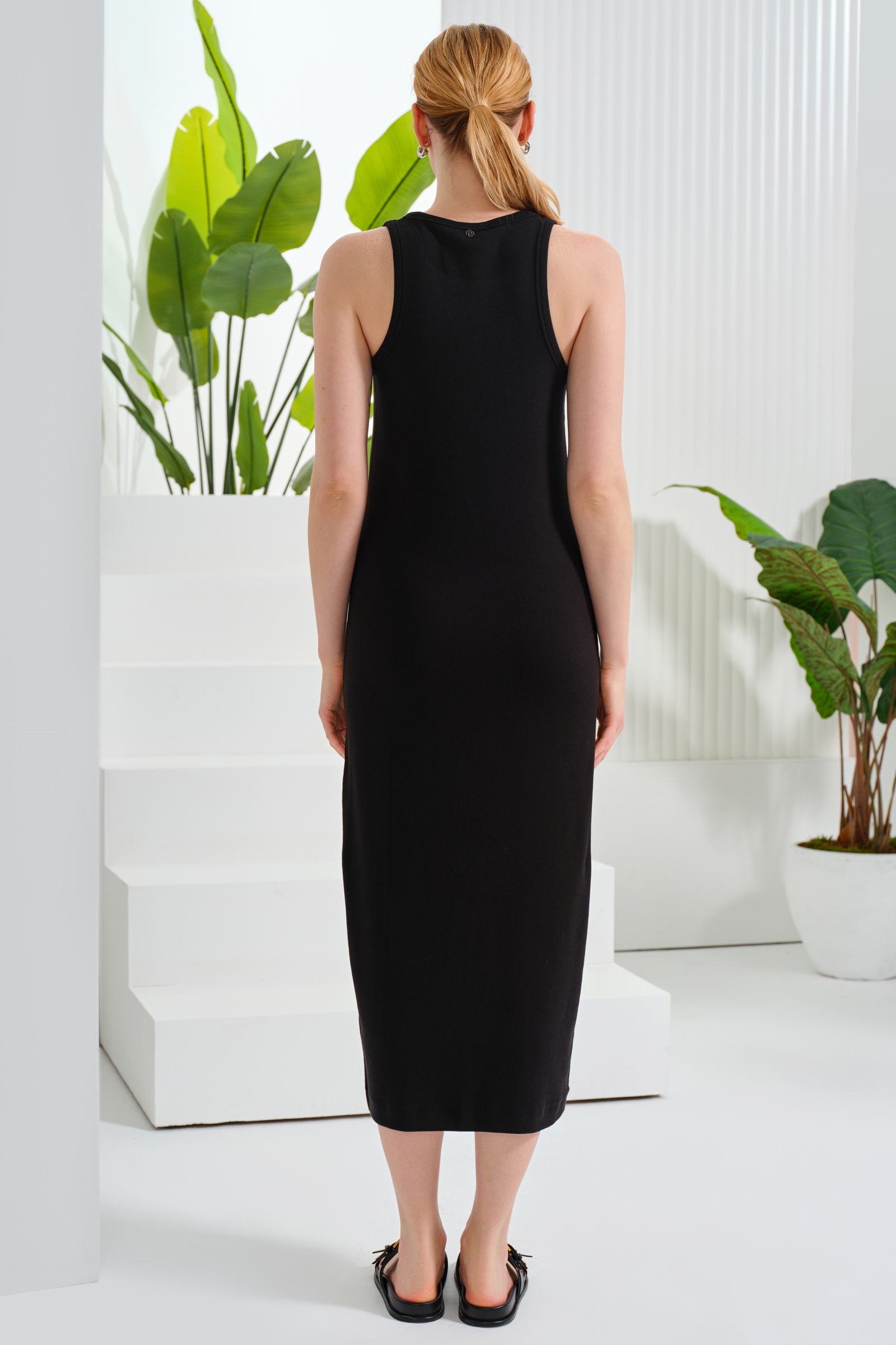 Midi Boy Çizgili Örme Elbise