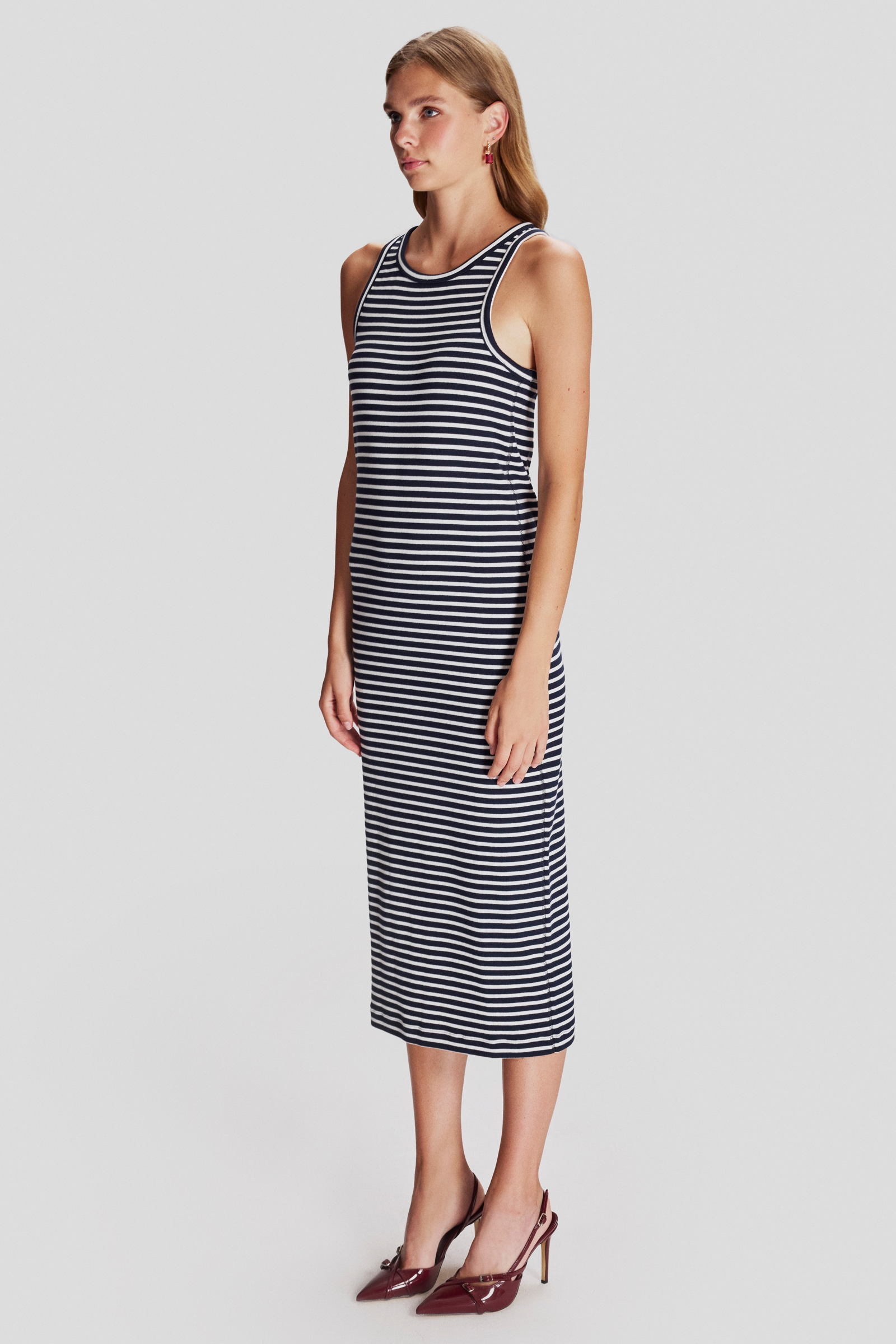 Midi Boy Çizgili Örme Elbise