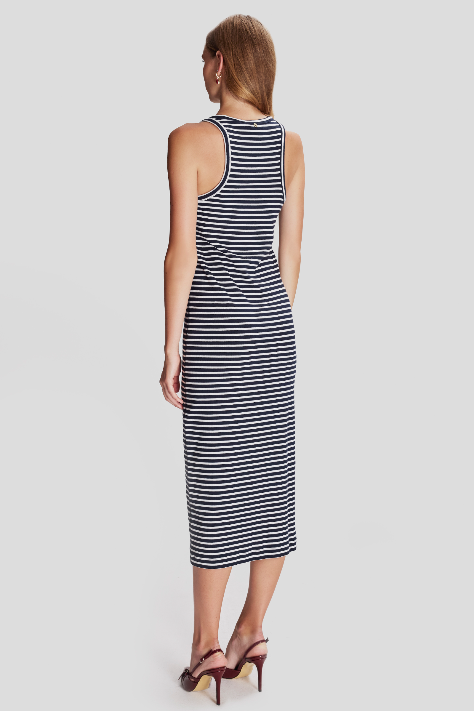 Midi Boy Çizgili Örme Elbise