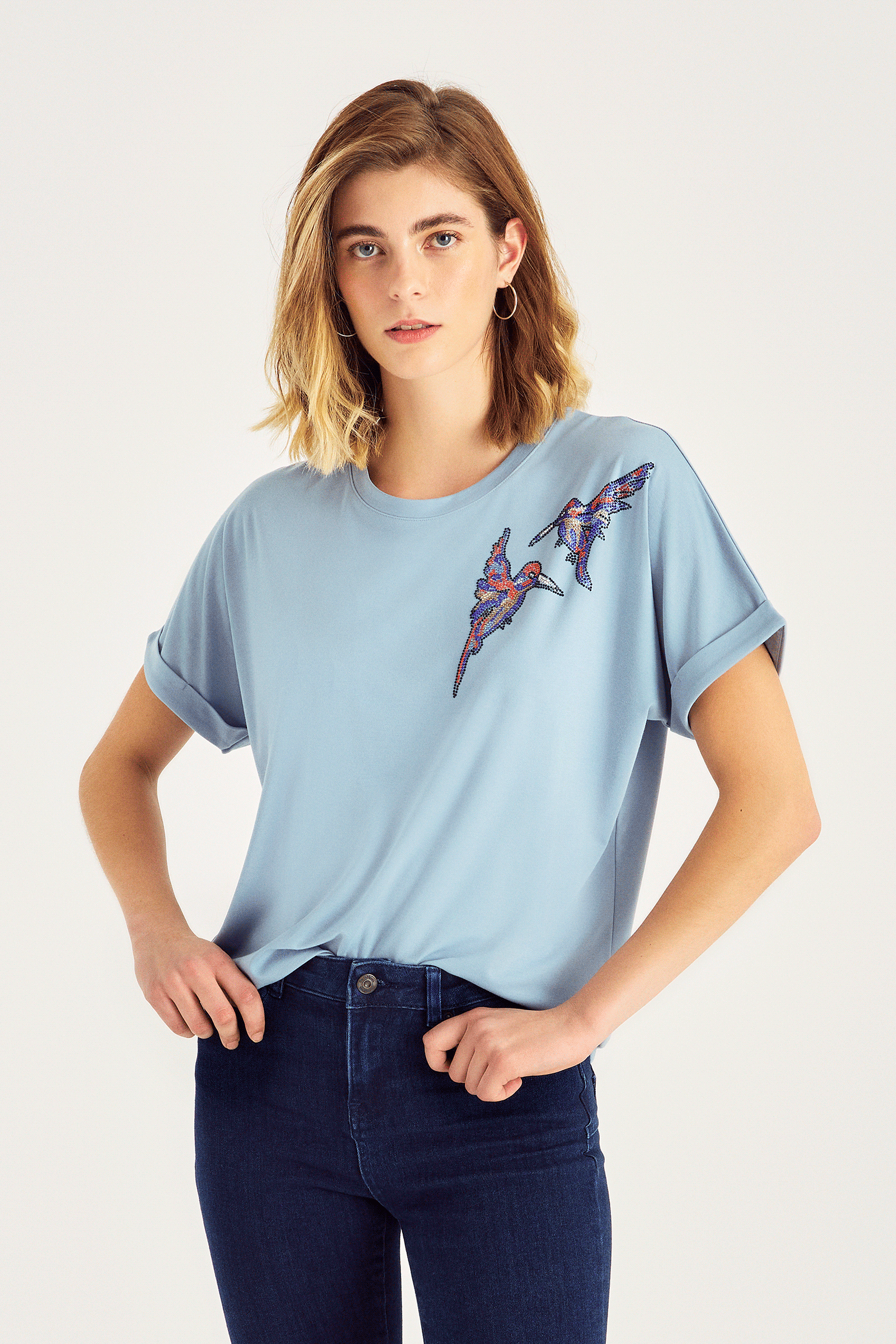 Omuzu Taş Basklı Bluz