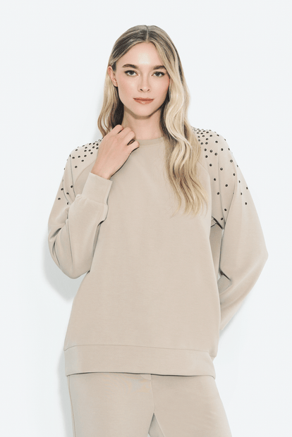 Omuzları Taş Detaylı Sweatshirt