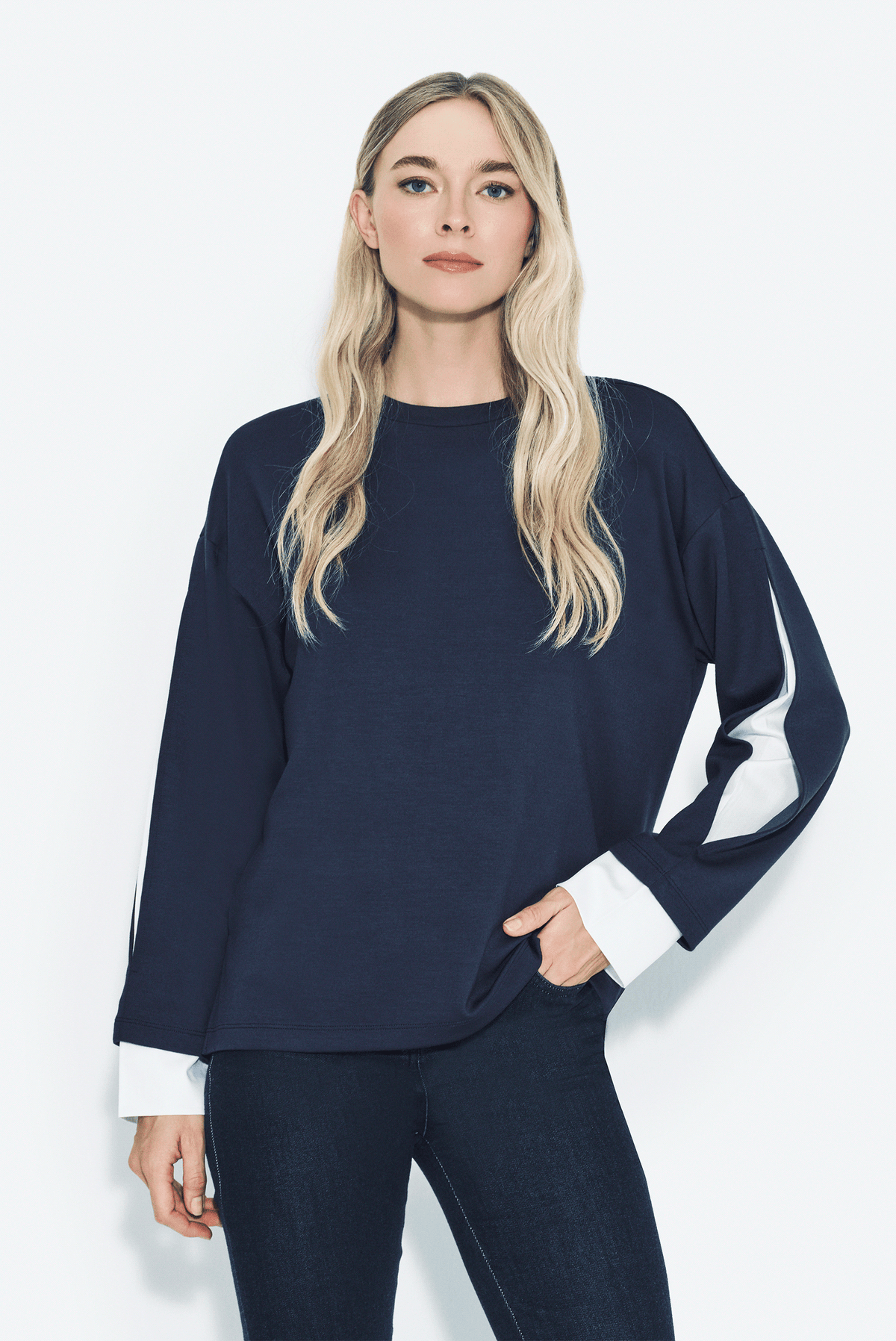 Kontrast Kollu Sweatshirt
