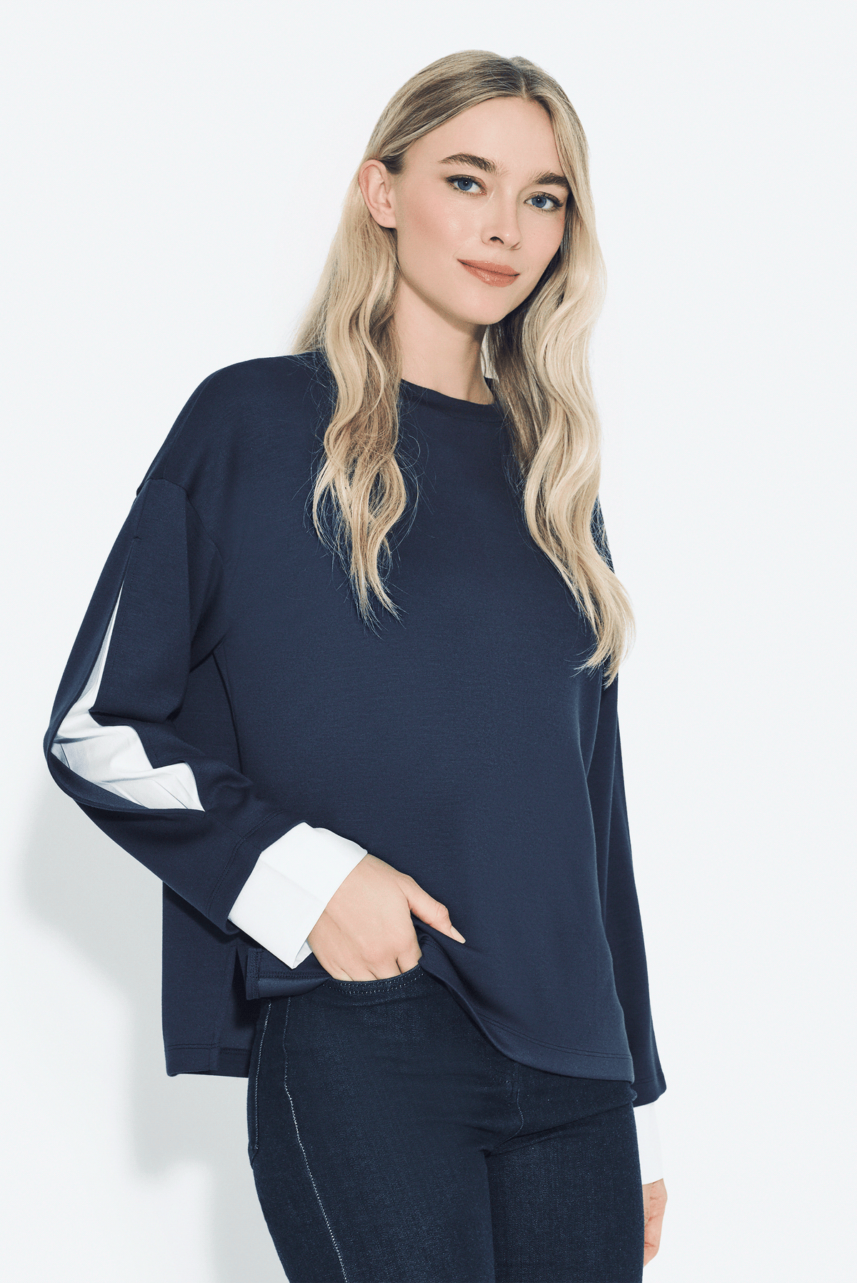 Kontrast Kollu Sweatshirt