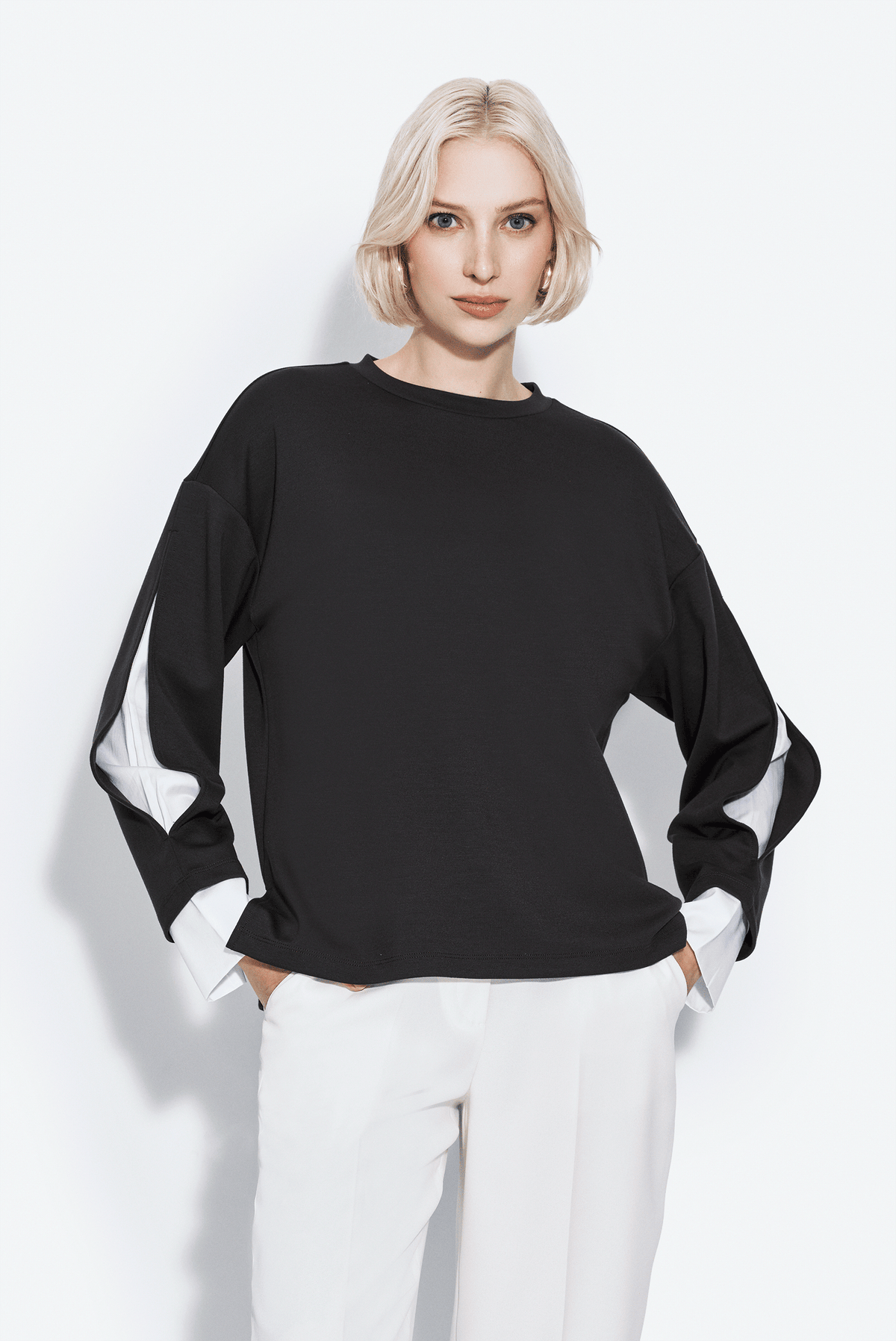 Kontrast Kollu Sweatshirt