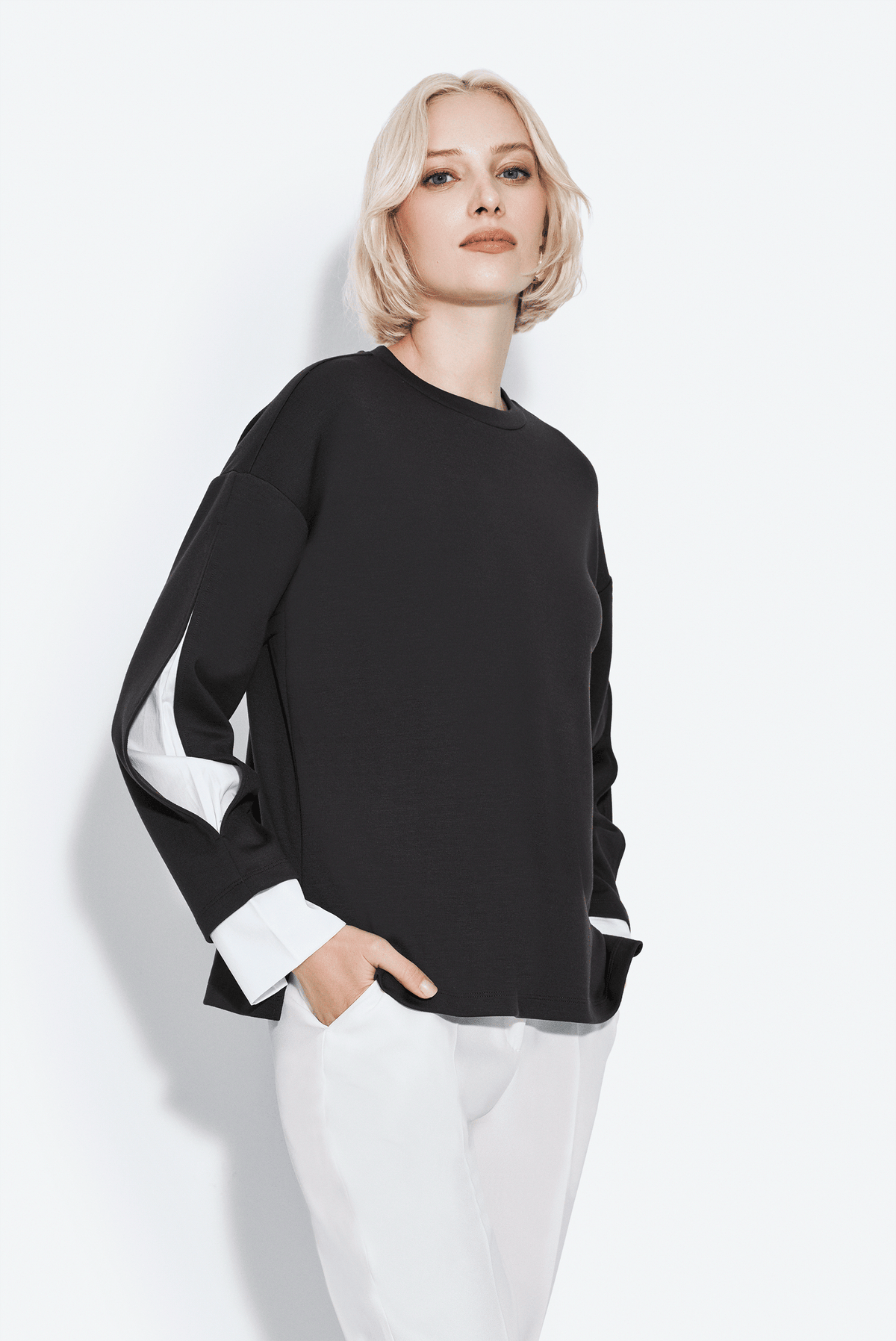 Kontrast Kollu Sweatshirt
