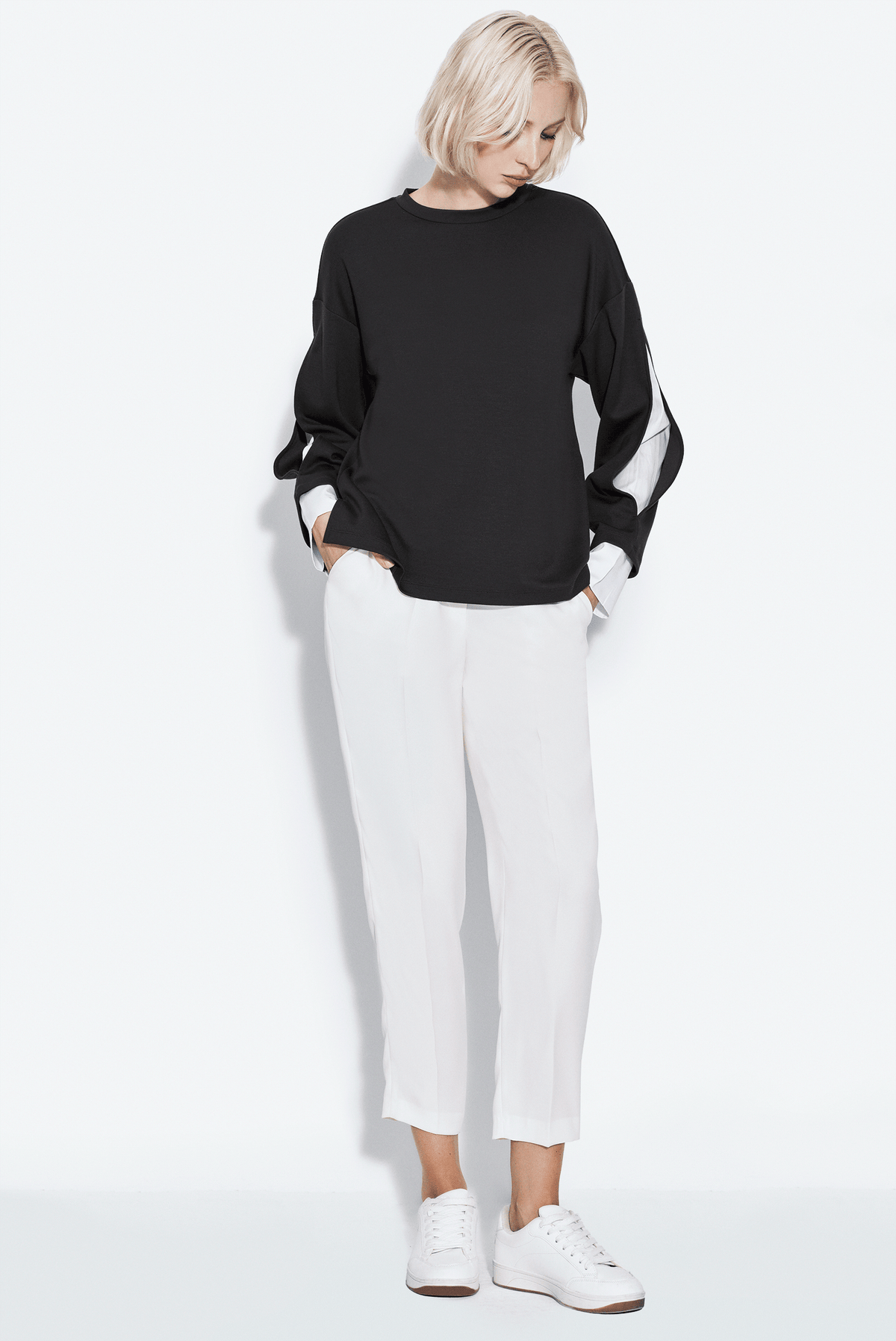 Kontrast Kollu Sweatshirt