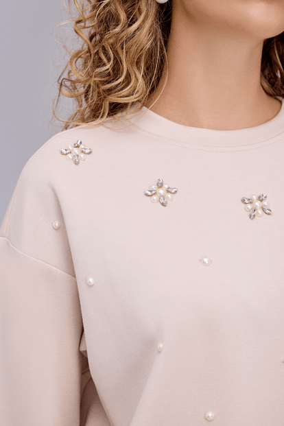İnci Detaylı Taş Sweatshirt