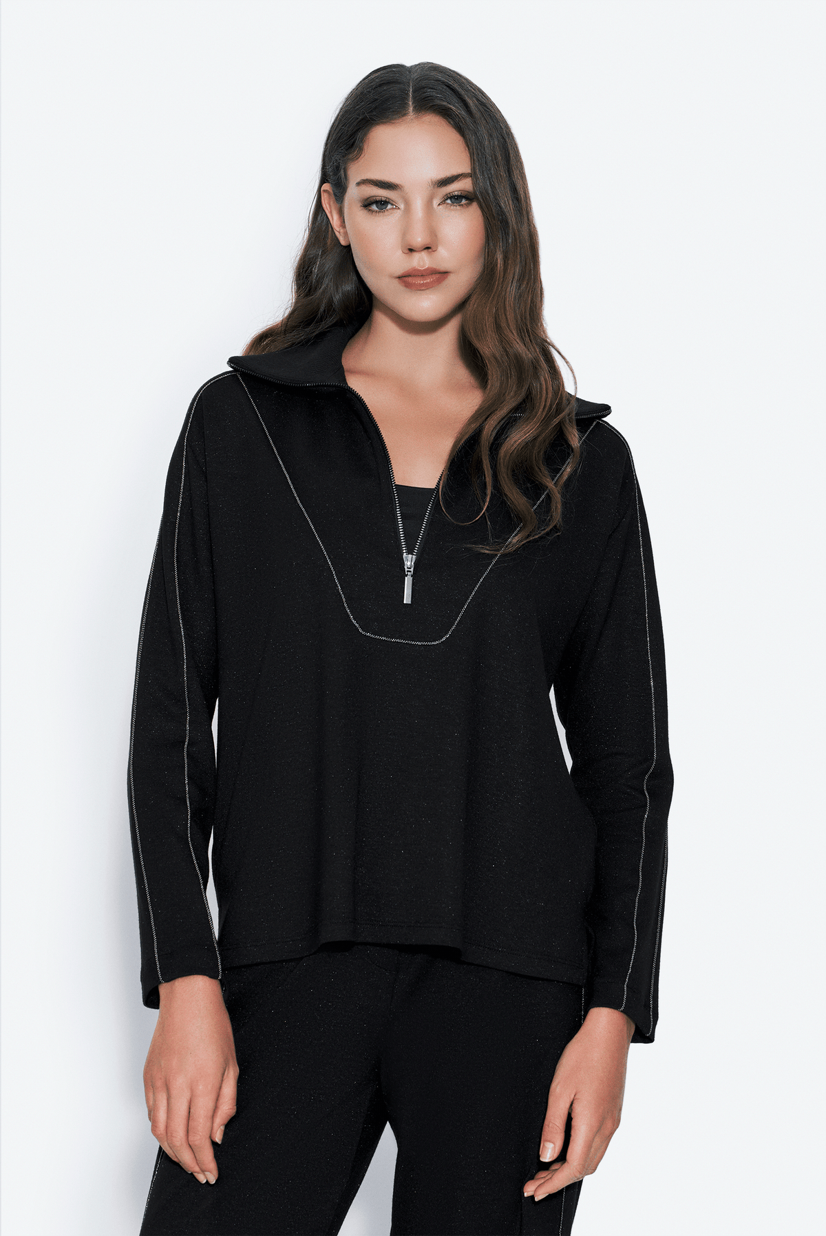 Fermuarlı Biyeli Sweatshirt