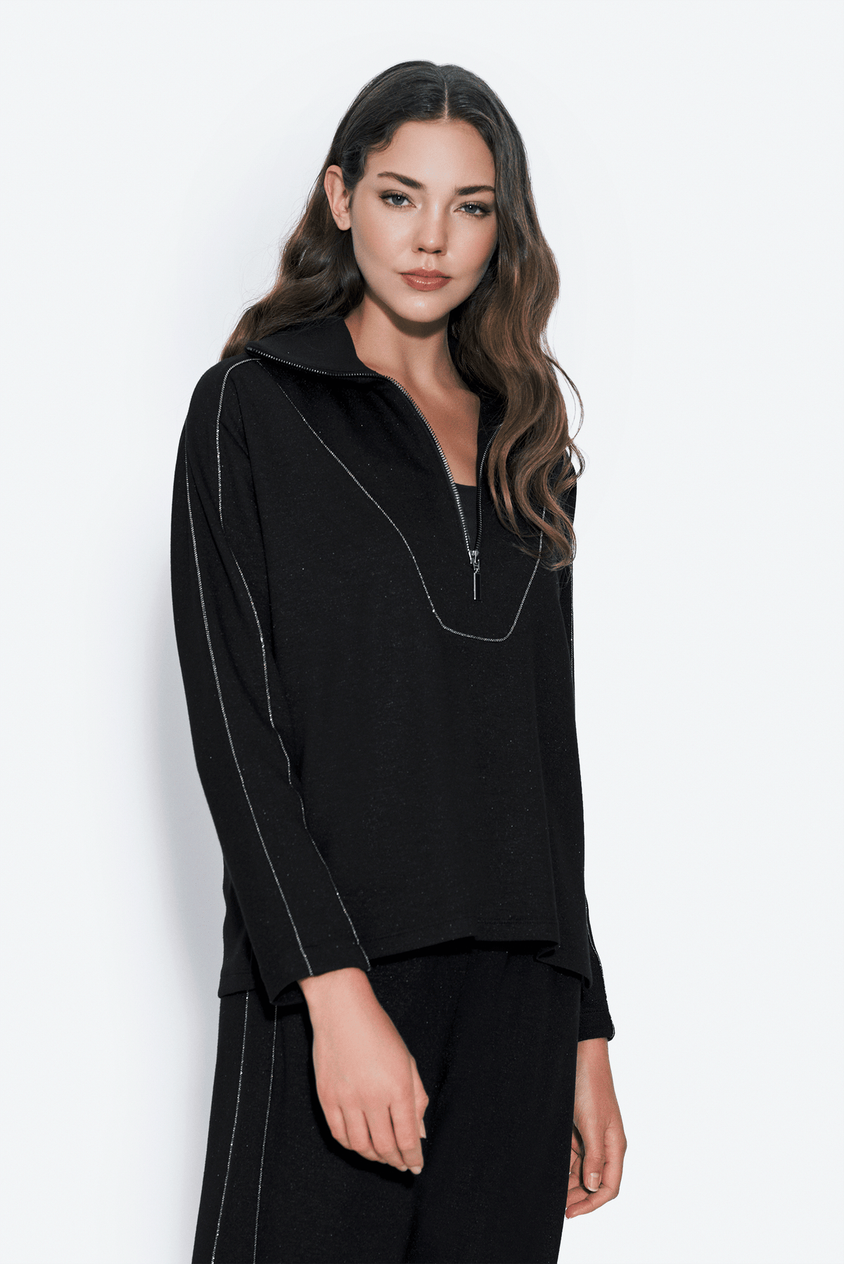Fermuarlı Biyeli Sweatshirt