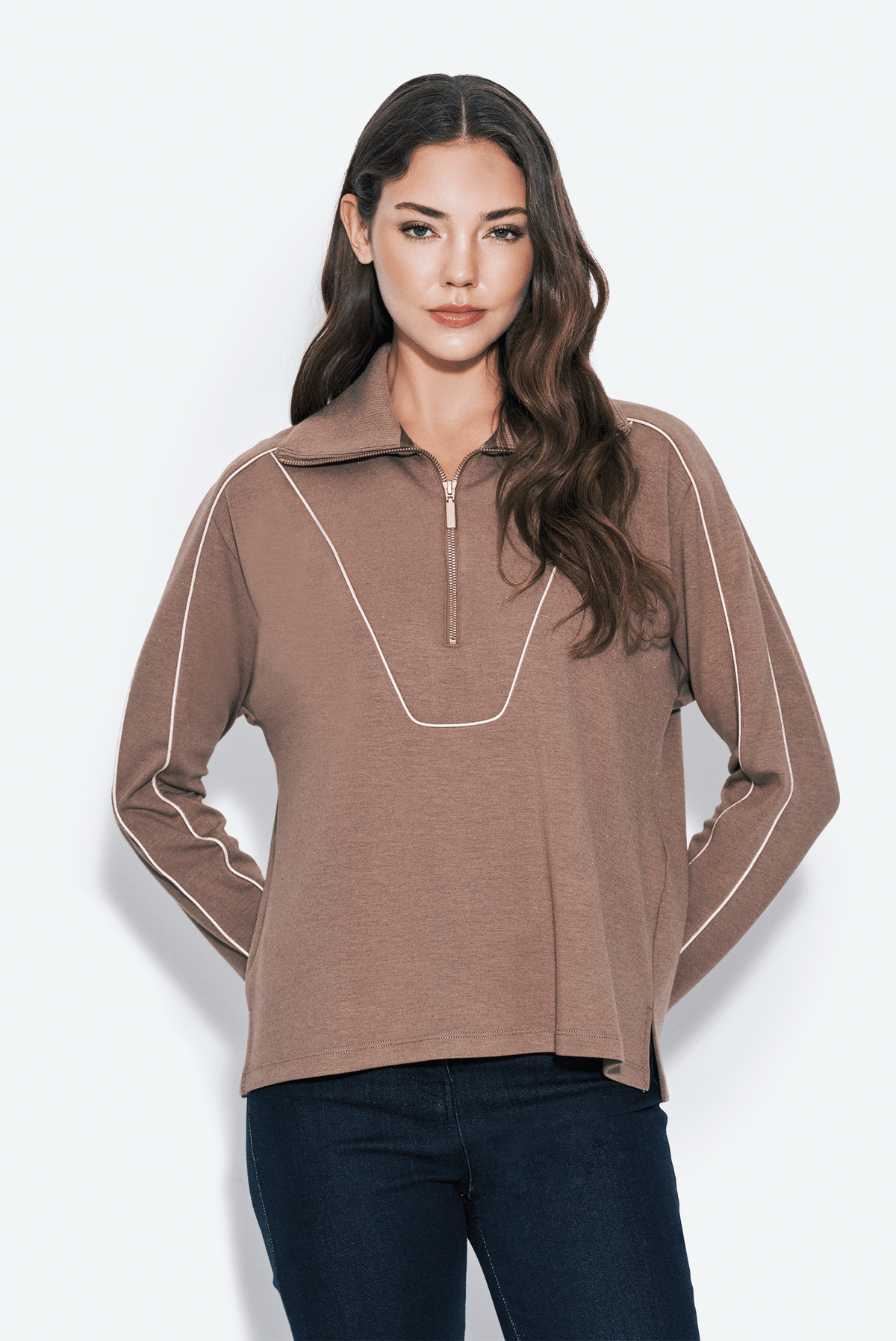 Fermuarlı Biyeli Sweatshirt