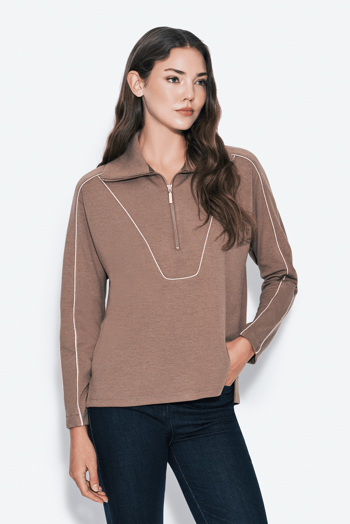 Fermuarlı Biyeli Sweatshirt