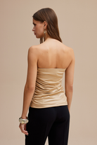 Büzgü Detaylı Parlak Straplez Bluz