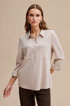 Gömlek Yaka Yarım Patlı Örme Bluz