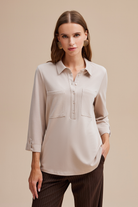 Gömlek Yaka Yarım Patlı Örme Bluz