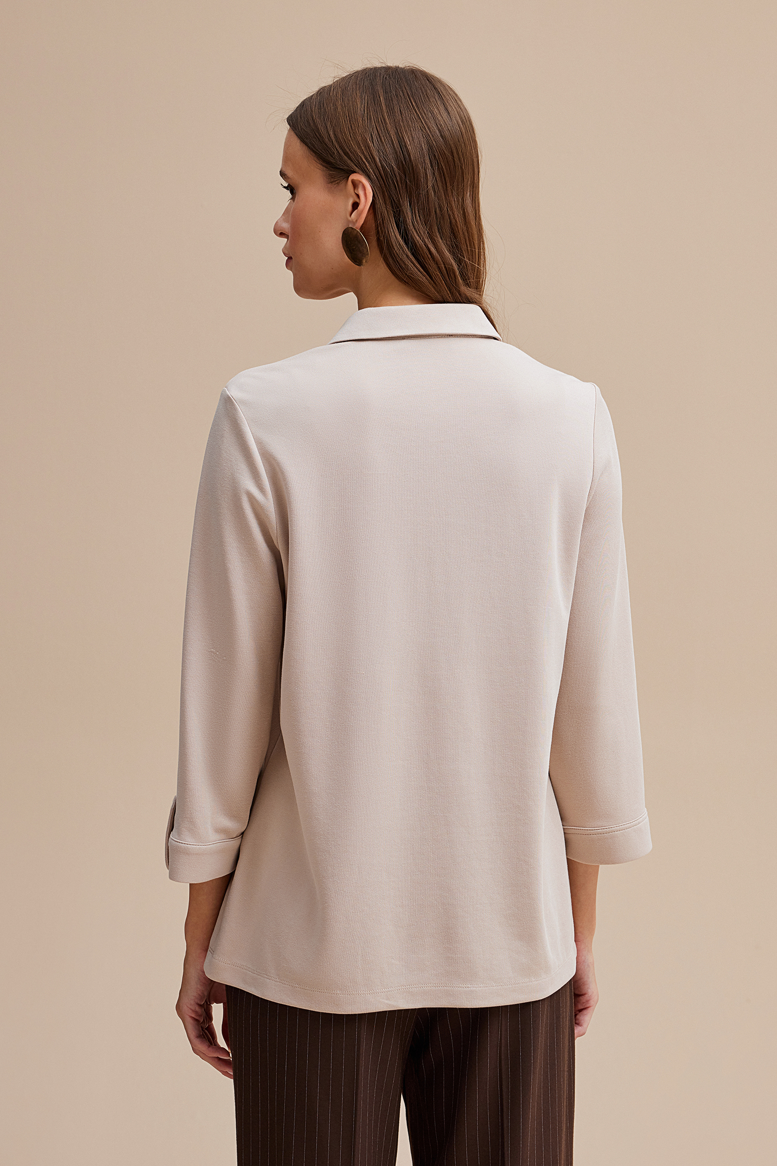 Gömlek Yaka Yarım Patlı Örme Bluz