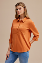 Gömlek Yaka Yarım Patlı Örme Bluz