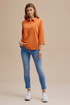 Gömlek Yaka Yarım Patlı Örme Bluz