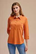 Gömlek Yaka Yarım Patlı Örme Bluz